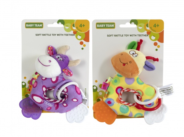 Игрушка-погремушка Baby Team мягкая с прорезывателем в ассортименте 8515
