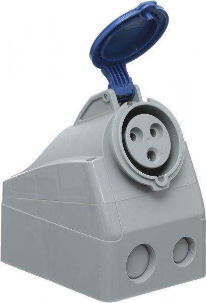 Розетка наружной установки с заземлением Legrand 32A 2К+З 230В IP44 серый с синим 555254