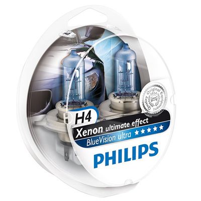 Автолампа Philips BlueVision Ultra 12342 H4+W5W 12В 60/55W P43t-38 2 шт