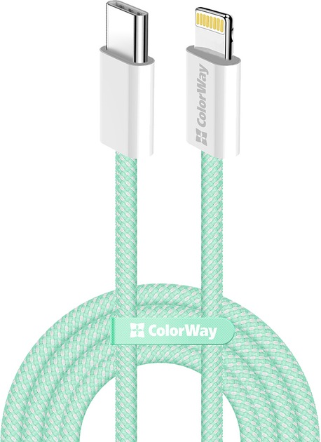 Кабель ColorWay Type-C - Apple Lightning (braided cotton) (PD Fast Charging 27W) 1 м зелений (CW-CBPDCL061-G)