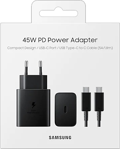 Зарядний пристрій Samsung 45 Вт Compact Power Adapter (W C TO C CABLE) BLACK (EP-T4510XBEGRU) 