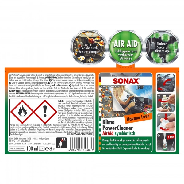 Очисник кондиціонера SONAX Klima Power Cleaner Air Aid антибактеріальний Havana Love 323800 оригінальний