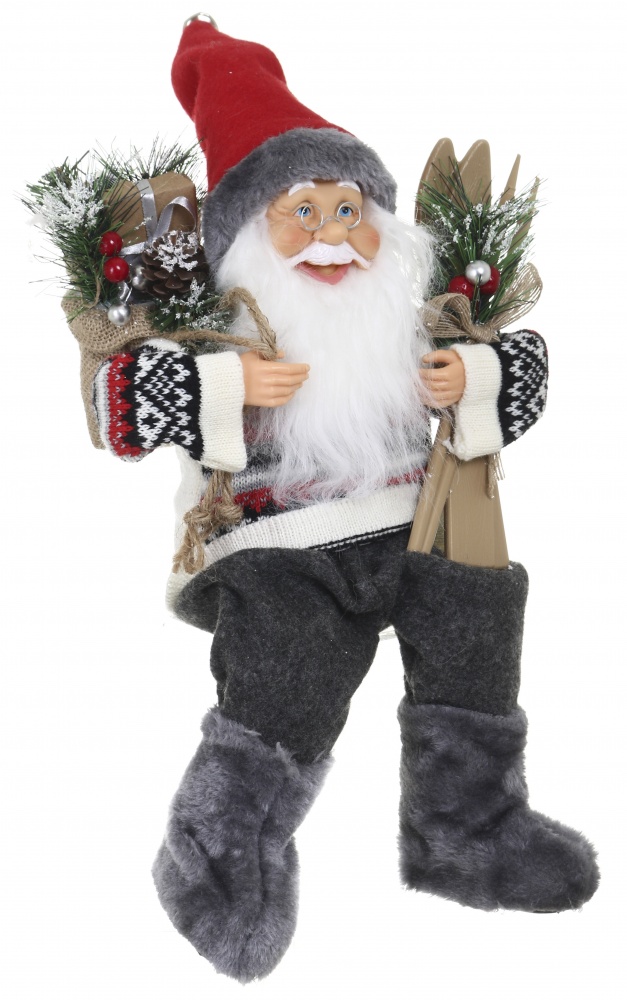 Декоративная новогодняя фигура Санта лесной сидящий красно-серый 40 см