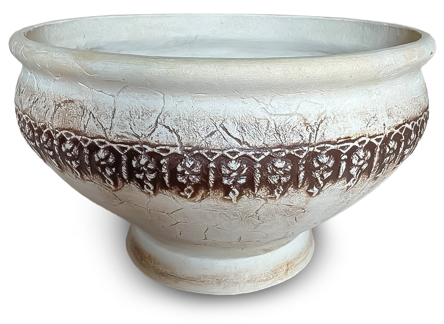 Горщик посадковий шамот Родос М круглий античний коричневий із білим 30 л Наша Кераміка