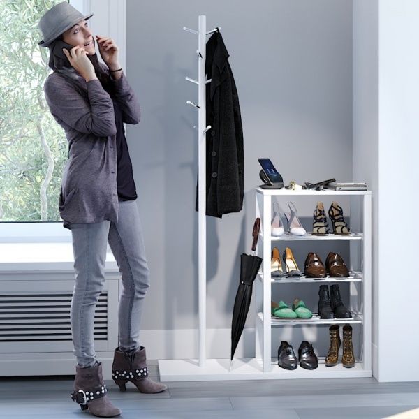 Вешалка для одежды напольная с подставкою для обуви Канзас белый