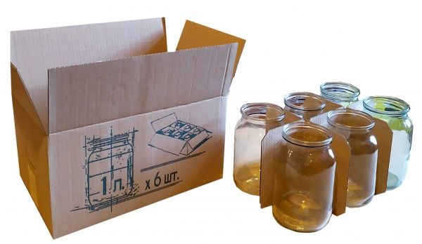 Гофроящик  для 6 банок 1,0 л с комплектом перегородок 325x215x170 мм