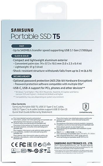 SSD-накопитель Samsung T5 250GB Portable TLC (MU-PA250B/WW) 