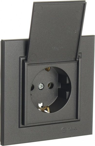 Розетка із заземленням Makel Karea без шторок з кришкою димчастий