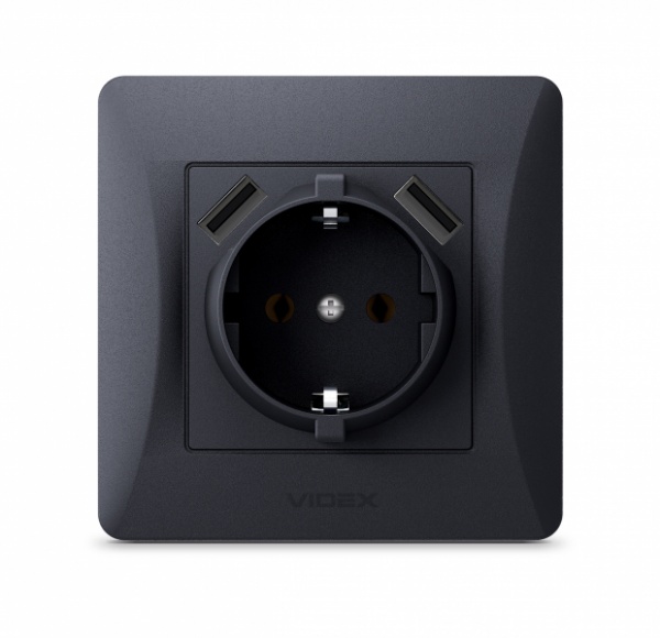 Розетка с заземлением Videx Binera IP20 черный графит VF-BNSK1GU2-BG