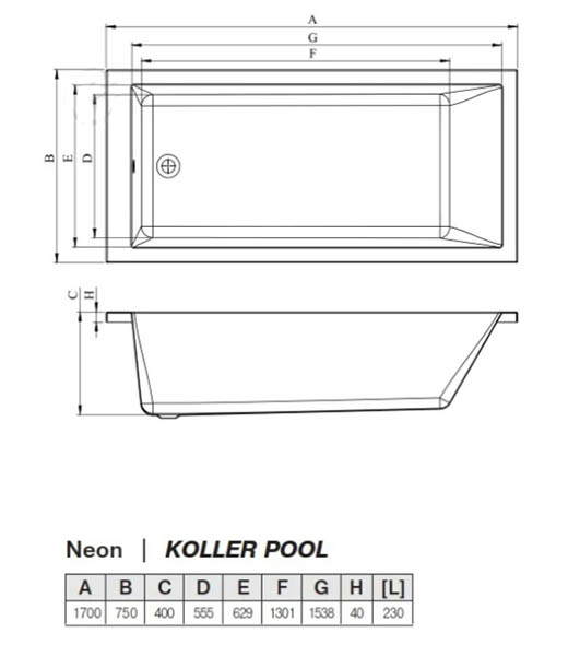 Ванна акрилова Koller Pool Neon 170х75 см Black Matt (без ніжок)