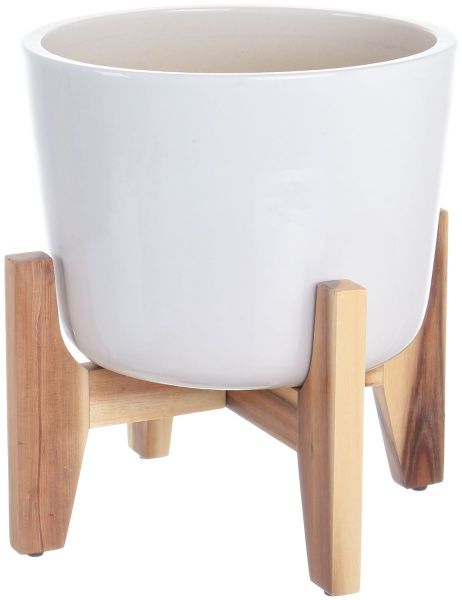 Горшок Viet Thanh Ceramic на деревянных ножках 29х22 см VT.11597 круглый белый 
