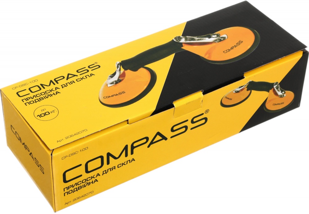Присоска для скла Compass подвійна до 100 кг алюміній CP-DSC-125