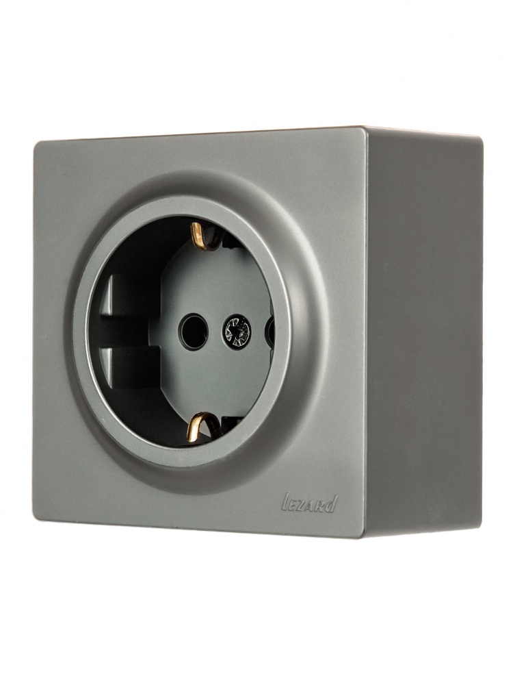 Розетка накладна побутова із заземленням Lezard LETO IP20 платина 752-3500-122B