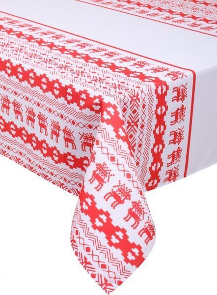 Скатерть новогодняя белые олени 150x220 см белый с красным ІТА ДРІМ 