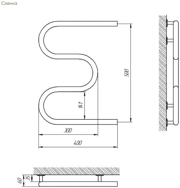 Рушникосушарка Laris Змійовик 25 РС3 400х500 71207170