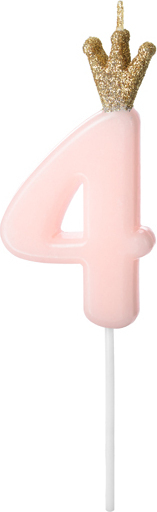 Свічка для торта Partydeco цифра 4 пастель рожева 9,5 см (SCU6-4-081J)