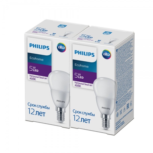 Лампа світлодіодна Philips 5 Вт P45 матова E14 90-240 В 929002970037/2 