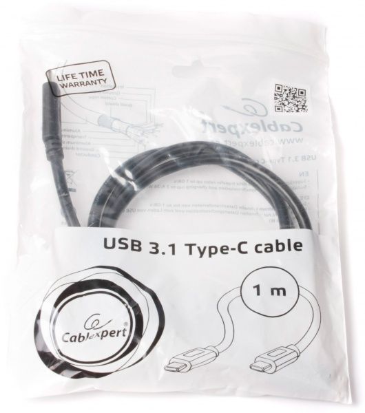 Кабель Cablexpert USB Type-C – USB Type-C 1 м чорний (CCP-USB3.1-CMCM-1M) преміум 