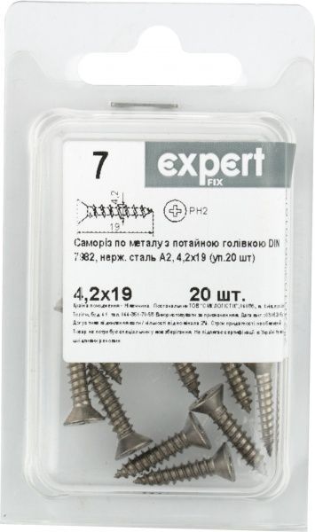 Саморез по металлу с потайной головкой 4,2x19 мм 20 шт N8014219bp Expert Fix