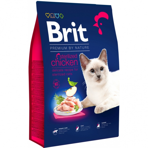Корм сухой Brit Premium STERILISED с курицей 8 кг