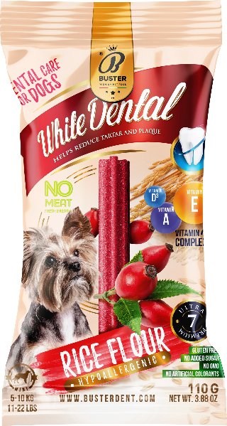 Лакомство BUSTER для собак Зубные палочки шиповник и рис 110 г (5999567920201)
