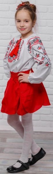 Вышиванка для девочек Сварга Калина р.128-134 красно-черный 