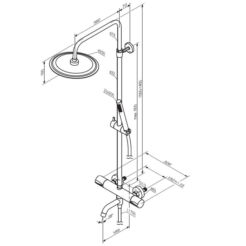 Душова система Damixa 936810000 Scandinavian Pure, з термостатом