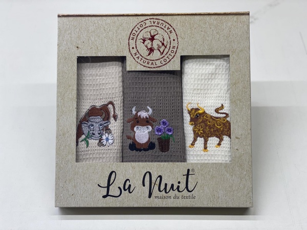 Набор полотенец вафельных Бычок с цветочками 3 шт. 45x60 см La Nuit 