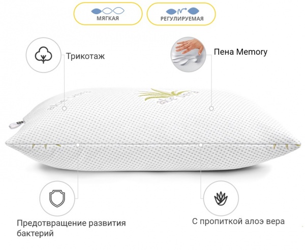 Подушка Memory №739 Dorotea Memory м’яка 50х70 см (2200001489455) MirSon 50x70 білий