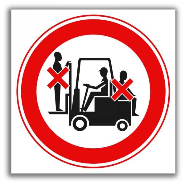 Наклейка Запрещено перемещение людей автопогрузчиком 150 мм