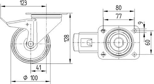 Колесо поворотное с тормозом 3377 DRR 100 P62 TENTE 