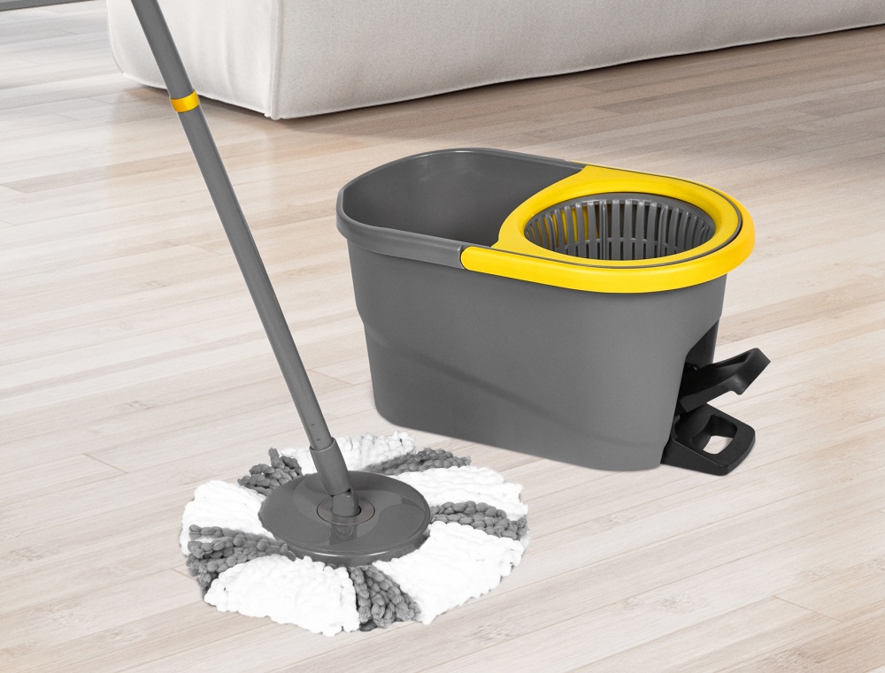 Комплект швабра і відро з механічним віджимом для підлоги Apex Espresso Spin Mop сірий