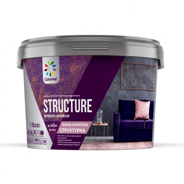 Фарба структурна акрилова COLORINA Structure мат білий 15кг 