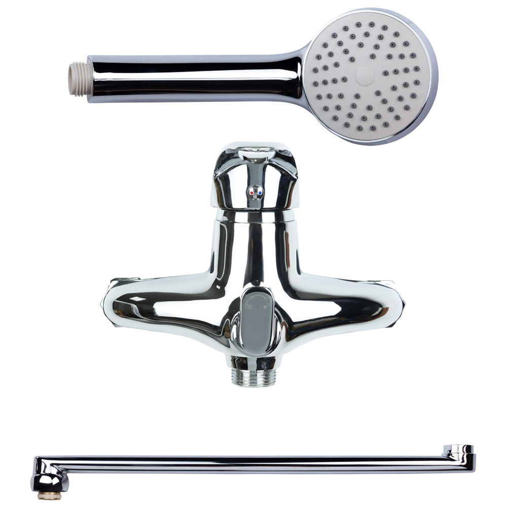 Змішувач Aquatica NK Ø 40 для ванни гусак прямий 350мм дивертор вбудований картріджний (NK-2C232C)