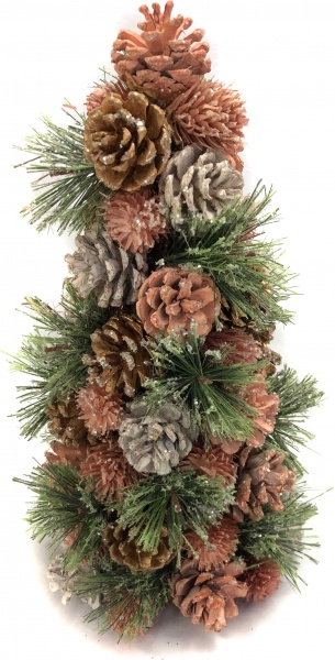 Искусственная елкаиз хвои шишек и сухоцветов 35х17 см красный/зеленый 