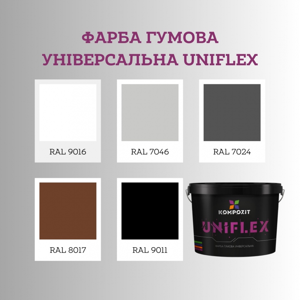 Фарба універсальна гумова Kompozit UNIFLEX мат Графіт RAL7024 0,9кг
