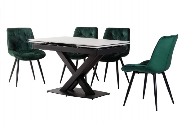 Стол обеденный Калипсо белый мрамор/черный 