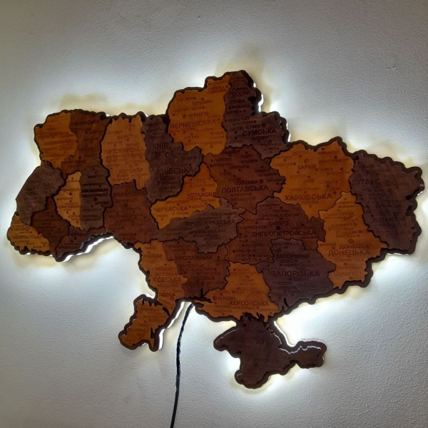 Панно декоративное Карта Украины 3D с подсветкой (220В) 38,5x55 см коричневый 