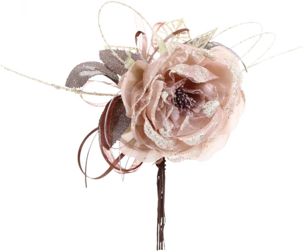 Квітка декоративна Троянда з листочками d 10 см в асортименті SDBF18133