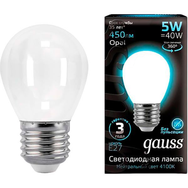 Лампа світлодіодна Gauss FIL Opal G45 5 Вт E27 4100 К 220 В матова 