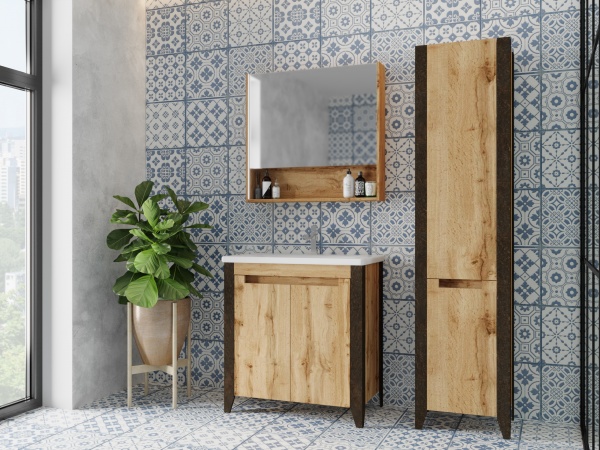 Тумба підлогова ЮВЕНТА Тумба Queen - 80 дуб Вотан з умивальником Soft-80