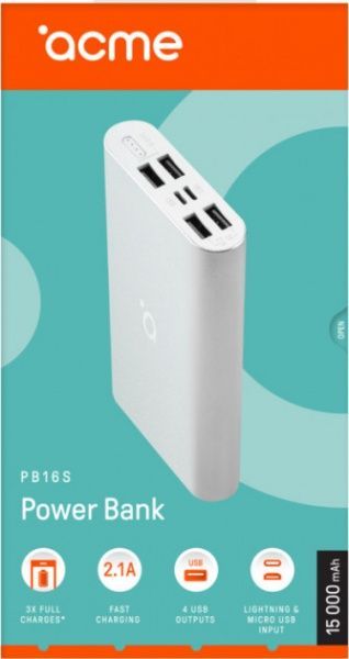 Внешний аккумулятор (Powerbank) Acme PB16S 15000 mAh silver (4770070879368) 