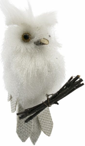 Декоративная фигура Сова на ветке белая 15 см 