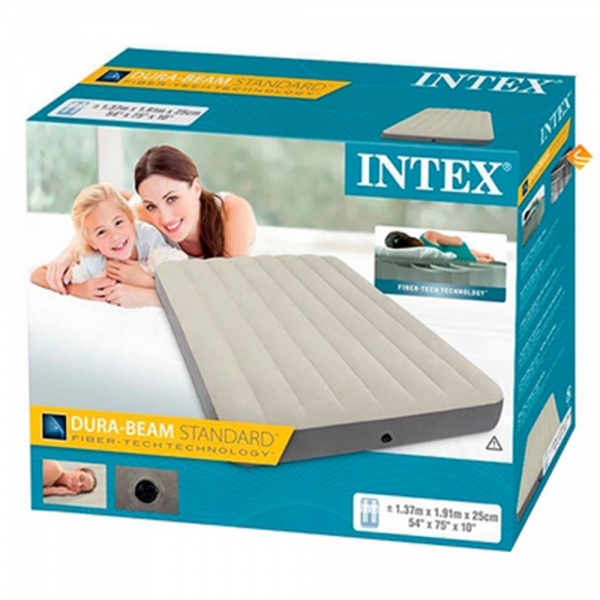 Кровать надувная Intex 64102 191х137 см серый