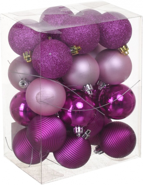 Набір ялинкових куль мікс фактур в асортименті (EPI-19063) d 50 мм 24 шт./уп.