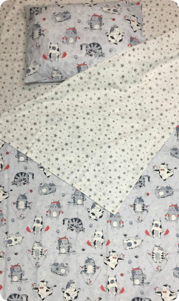 Комплект постельного белья Безумные коты 1,5 светло-серый с принтом UP! (Underprice) 