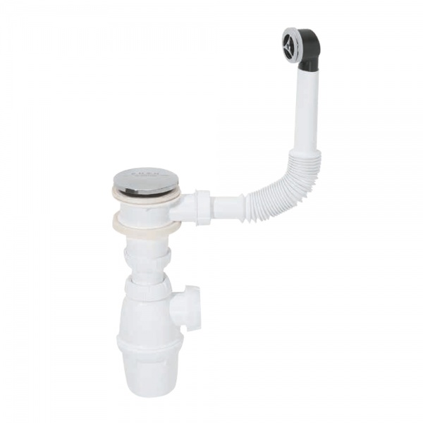 Сифон для умивальника та мийки Wirquin з донним клапаном Click-Clack та переливом 1¼