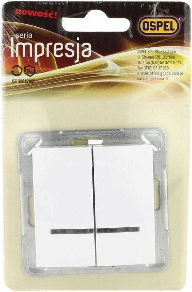 Вимикач двоклавішний Ospel Impresja з підсвіткою 16 А 250В IP20 білий