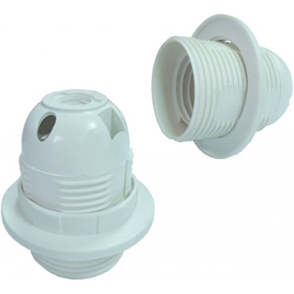 Патрон электрический  ЕМТ с гайкой E27 термопластик белый 22-0119