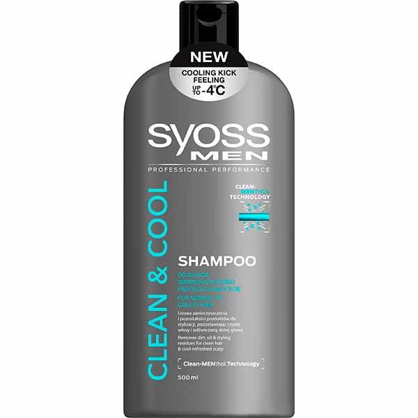 Шампунь Syoss Men Clean & Cool для нормального та жирного волосся 500 мл